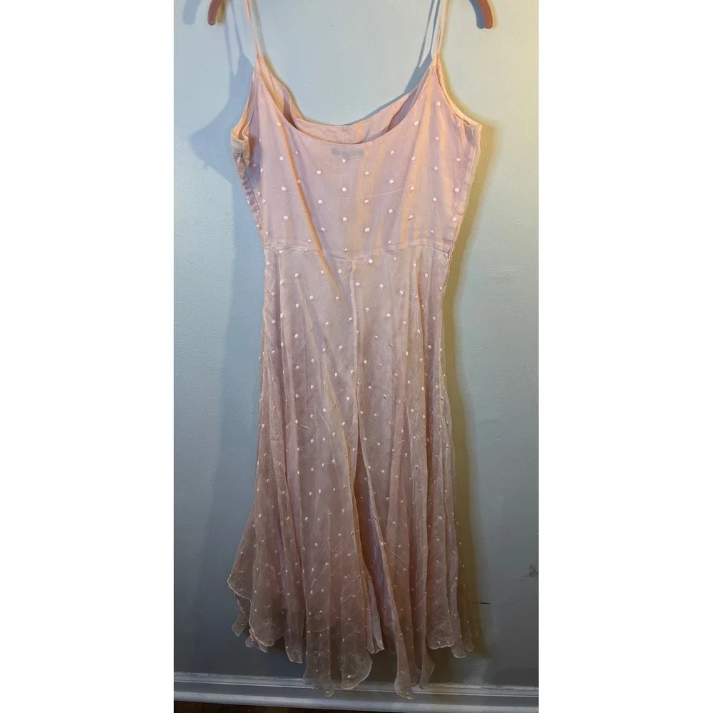 Tara Jarmon Baby Pink Sheer Silk Asymmetrical Midi Dress 12 Fairycore - Picture 2 of 7